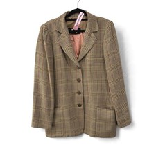 Linda Allard Ellen Tracy Vintage Glen Plaid Blazer Womens 6 Tan Red 90s