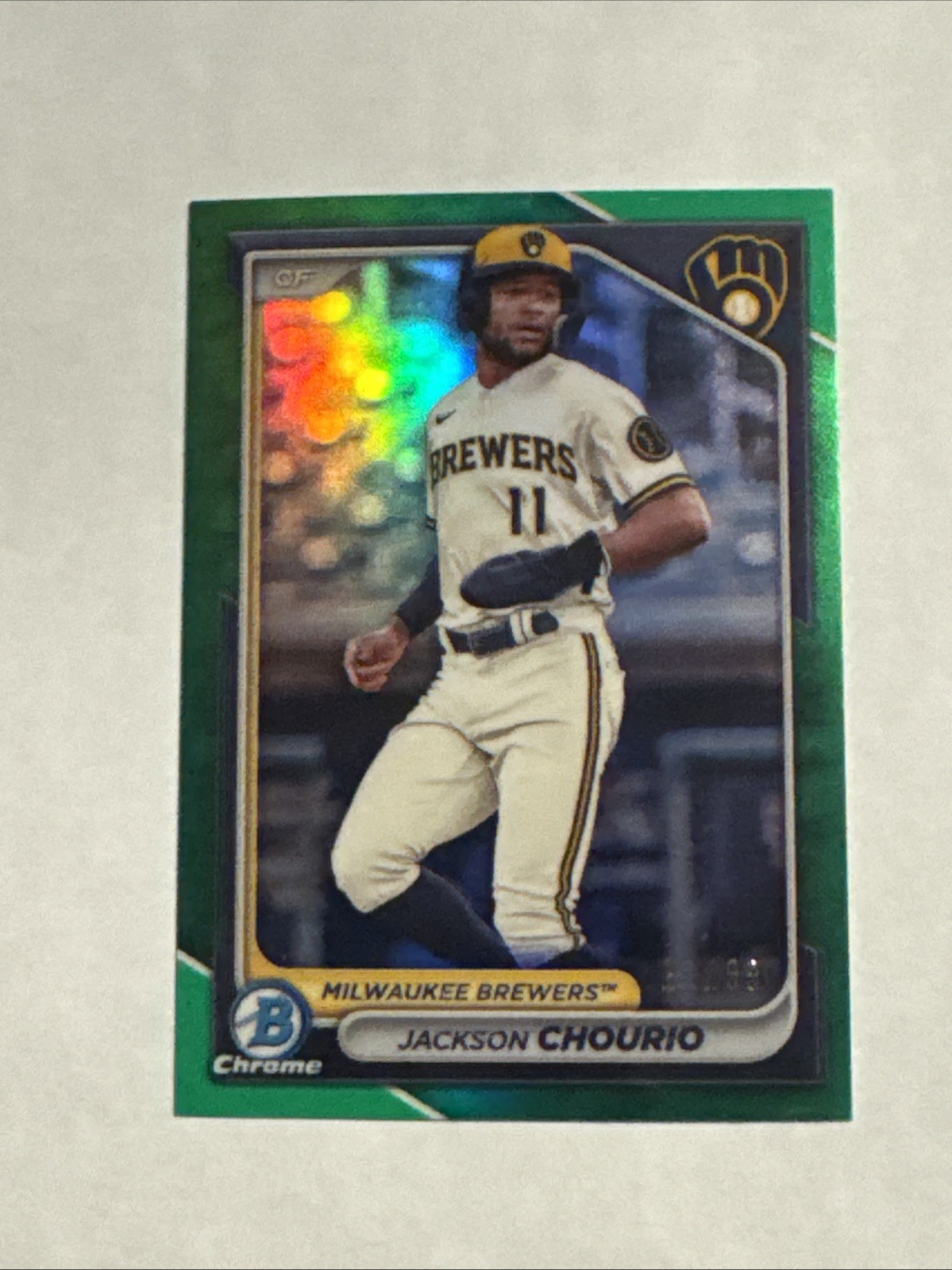 2024 Bowman Chrome Jackson Chourio BCP-140 Green Refractor /99 Prospect RC SP