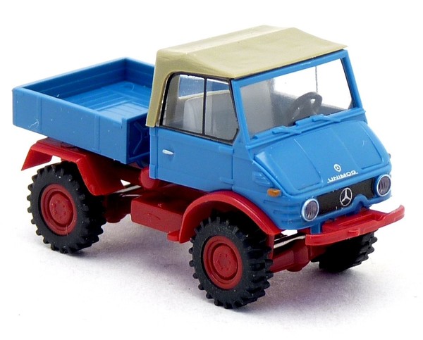 Brekina 39071 MB Mercedes Benz Unimog 421 Geschlossen Pritsche Blau LKW 1:87 H0-image