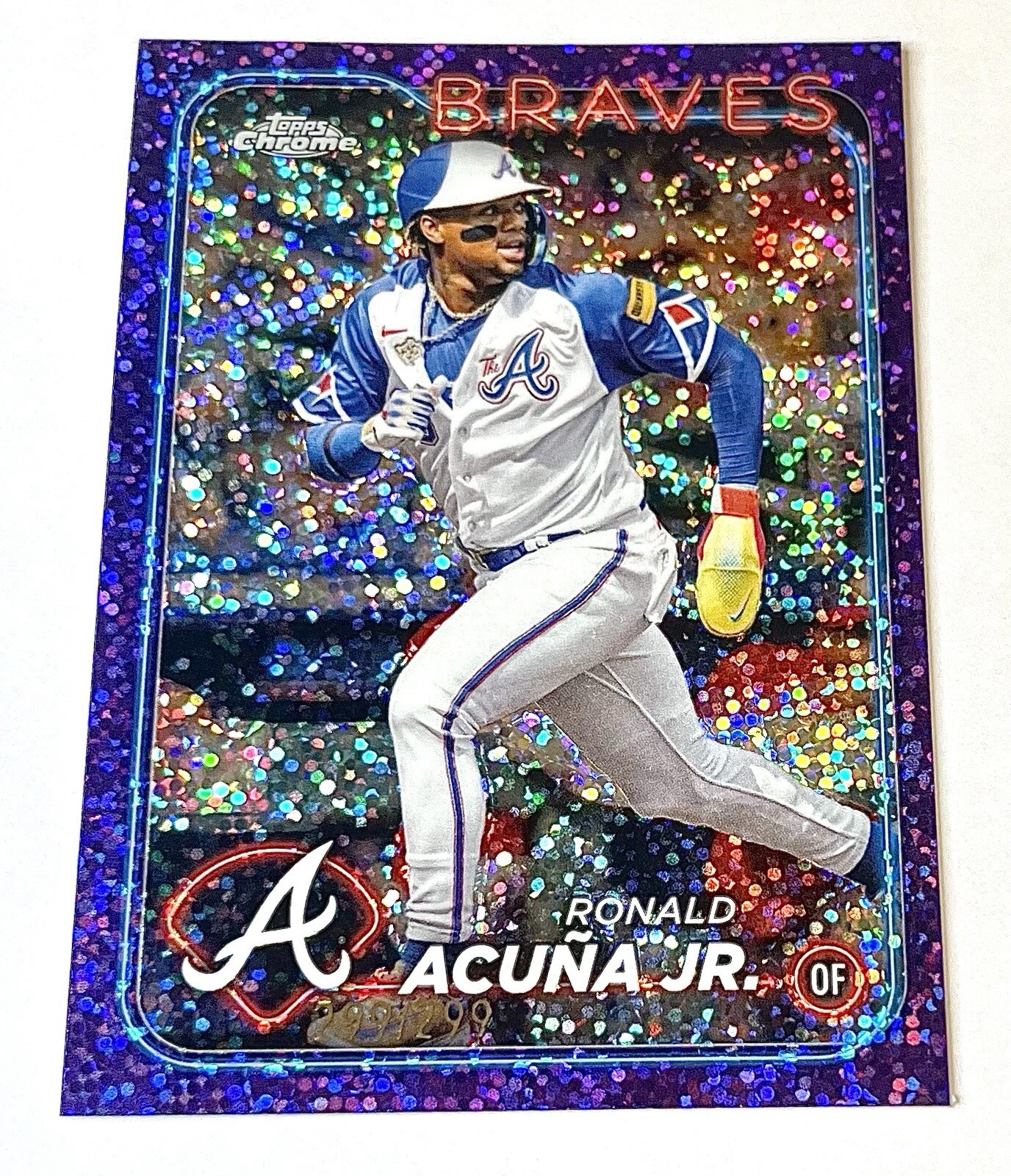 Ronald Acuna Jr. 2024 Topps Chrome #250 Purple Speckle Refractor 299/299 Braves