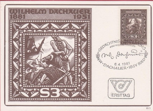 Maximumkarte 1981 - Mi 1666 , Geburtstag von Wilhelm Dachauer , SST 4910 Ried