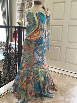 Lauren Ralph Lauren NEW Halter Strap Silk paisley multi Print Long Maxi  Dress 6 | eBay