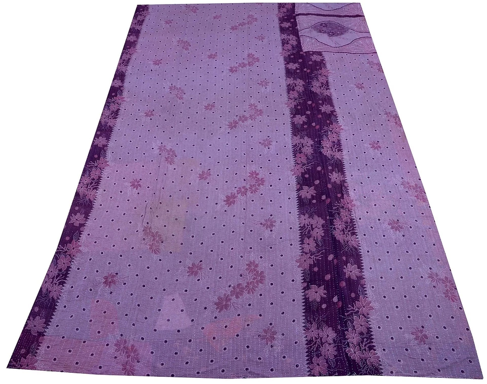 Colcha Kantha reversible india Gudari algodón tiro colcha vintage Foto 3 de 4