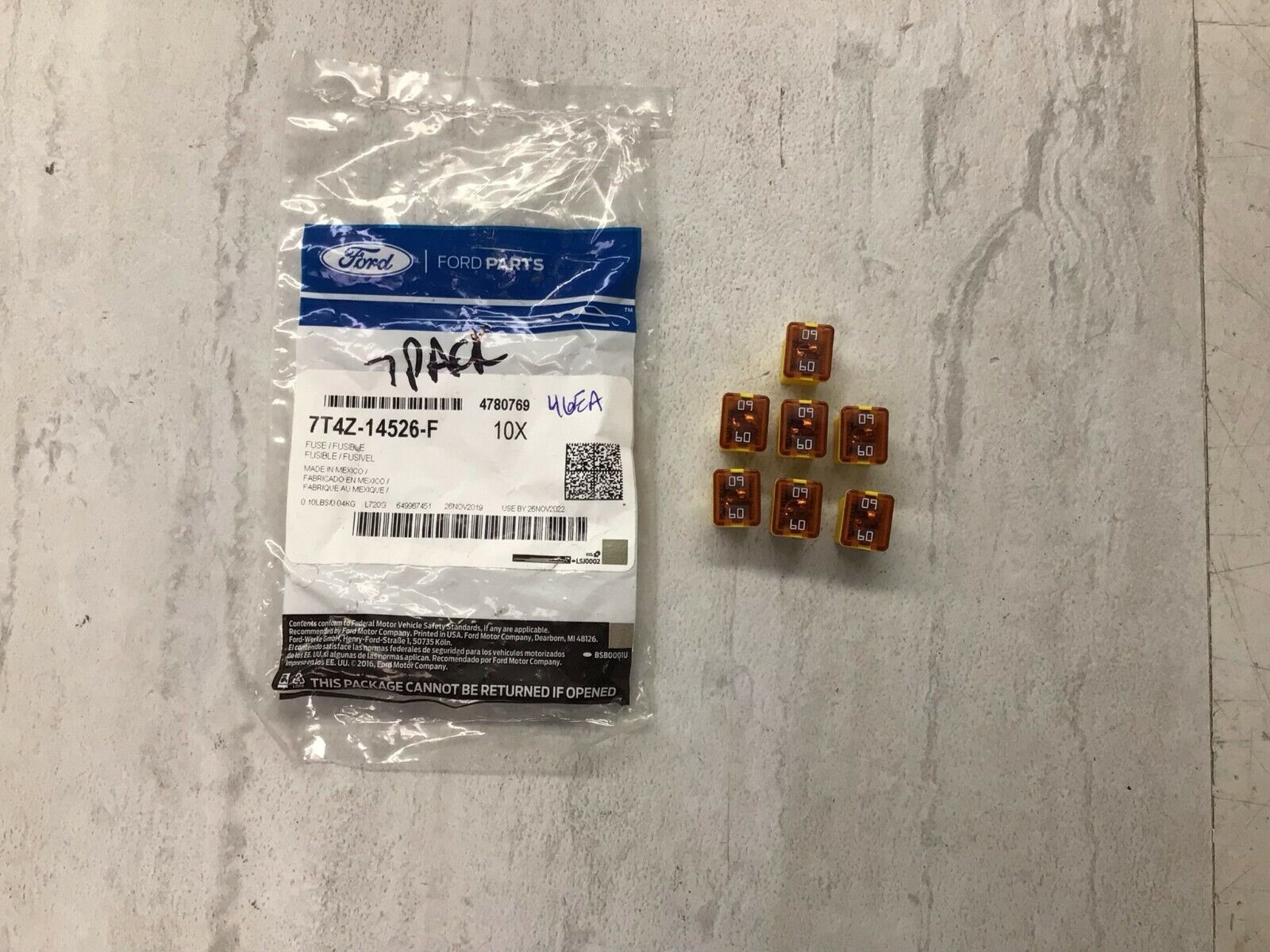 7 Pack Ford Lincoln OEM Pink Square Fuse 60 Amp 7T4Z-14526-F