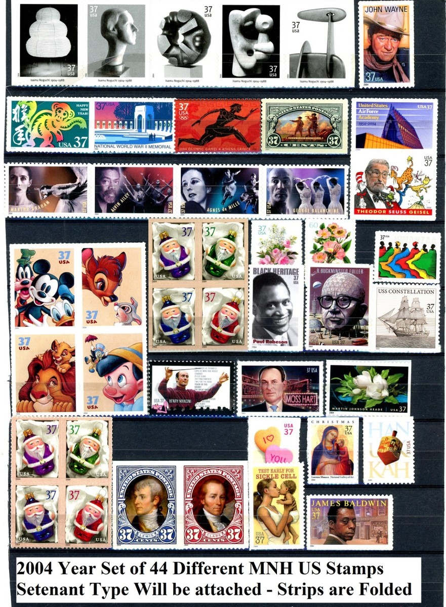 US 2004 Commemorative Stamp Year Set of 44 Different MNH Stamps