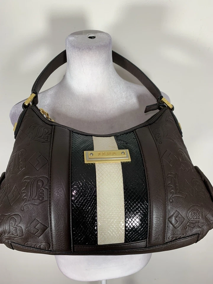 Bolso de hombro hobo a rayas de cuero en relieve L.A.M.B para mujer usado, pero parece nuevo Foto 2 de 4