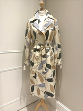 Lafayette 148 Ny Rayna Cream Printed Linen Blend Trench Coat Size M Uk12-14
