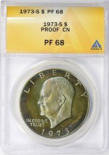 1973-S Eisenhower Dollar ANACS PF-68 Monster Toned STUNNING OBVERSE TONING Ike