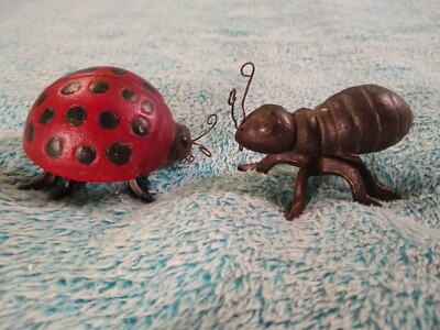 Vintage Rustic Unique Cast Iron Lot Ladybug & Ant Garden Decor Paperweight Lot