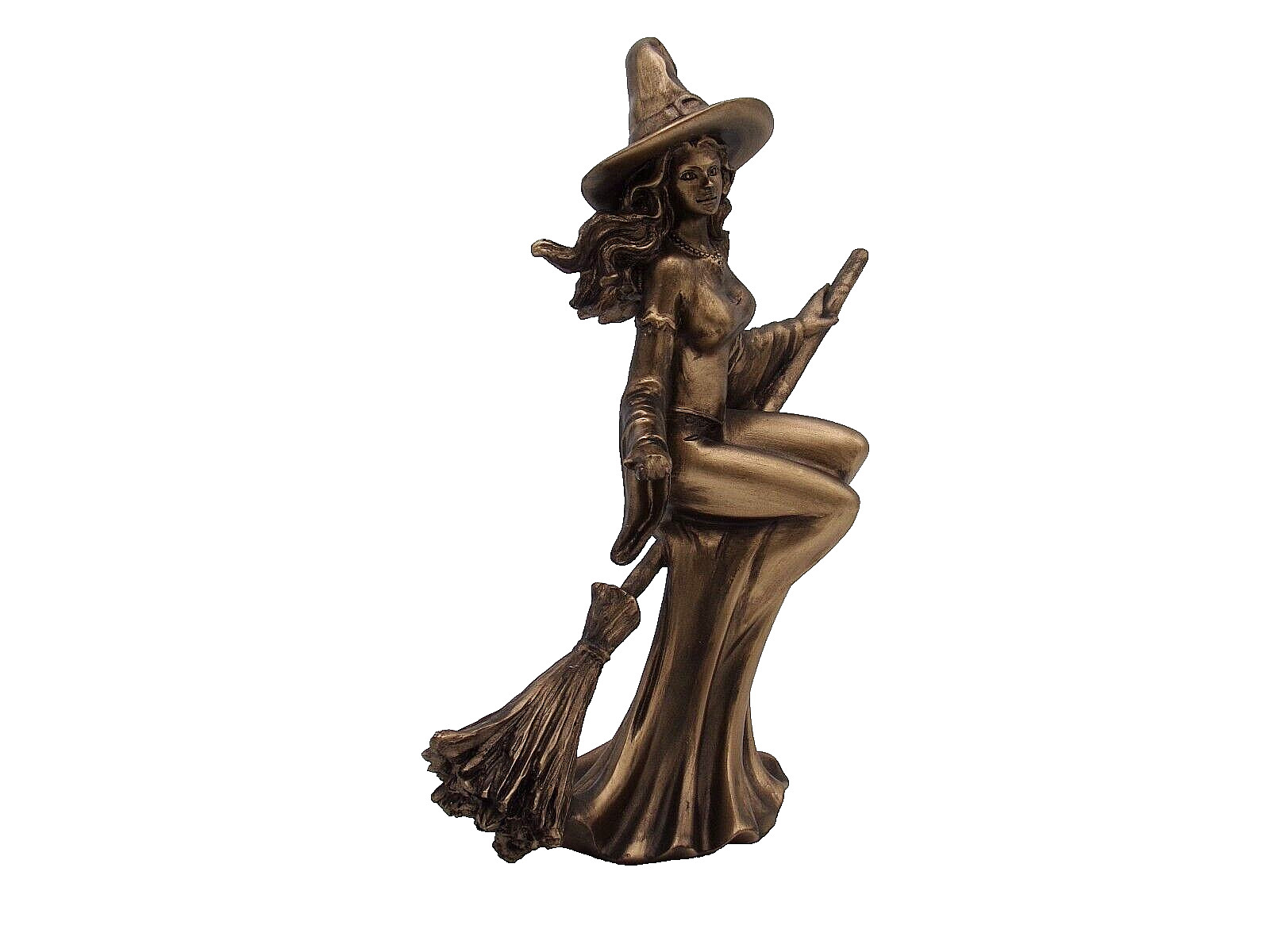 Witch Riding Broom Figure/Bronze finish/Wicca/Witchcraft/Magick/Pagan