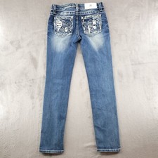 Miss Me Jeans Womens 26 Blue Distressed Skinny White Stitch Denim Mid Rise