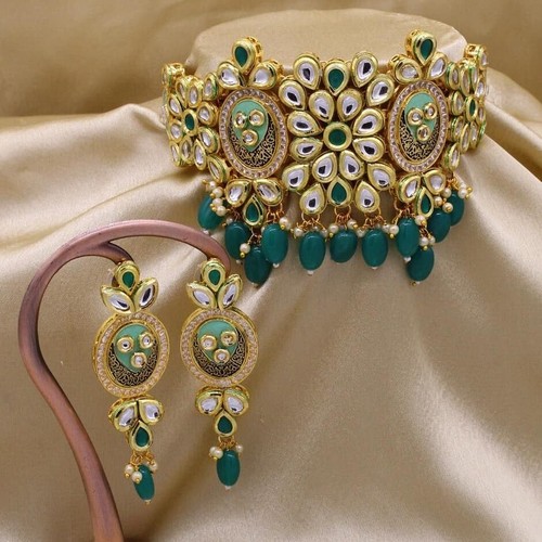 Set Collana Gioielli Tradizionali Stile Meenakari Indiano Rajasthan Kundan Choker - Foto 2 di 6