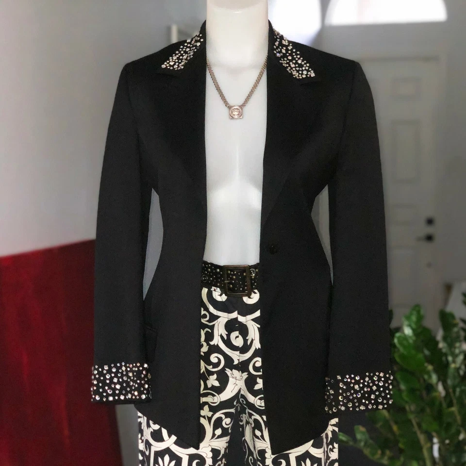 Blazer de lana GIANNI VERSACE con cristales de Swarovski talla IT 38 desde F/W 1998 Foto 4 de 4