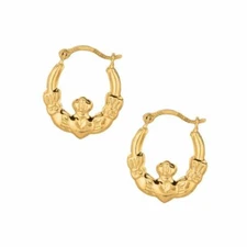 5/8" Polished Claddaugh Hoop Earrings Real 10K Yellow Gold 0.4gr