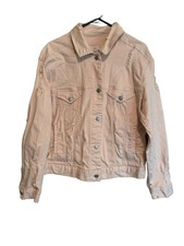 Ivy + Main Distressed Stretchy Pink Denim Jacket Size Large Cotton
