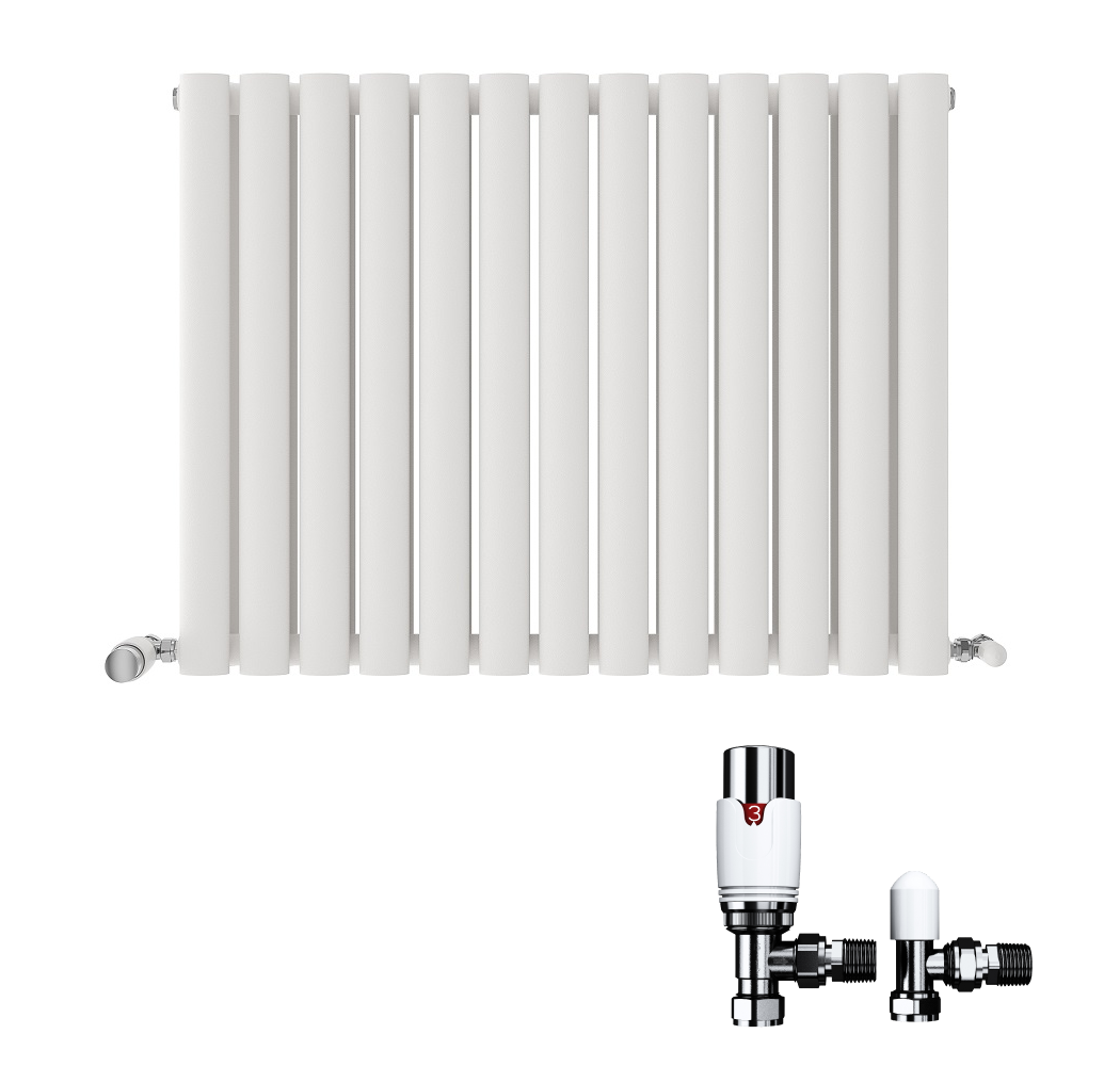 Designer Radiator Horizontal Double Modern Oval Panel White with Valve 600x600mm