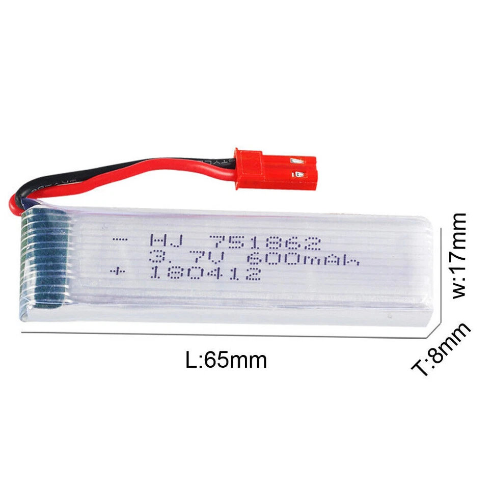 4PCS 3.7V 600mAh Li-po 751862 High Rate Battery JST plug +Charger For drone RC - Image 2 of 4