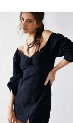 S Free People Put A Rose On It Mini Dress, Black, Large, RRP $118