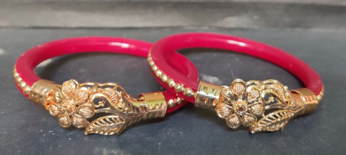 Deep Red Pola Bangles Set of 2 Handmade and Gold Plated - Etsy | Bangle  set, Bangles, Handmade gold