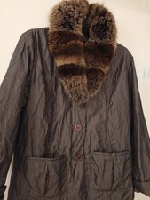 Ladies Lightly Padded Jacket With Real Fur Collar, Aubergine Uksize18
