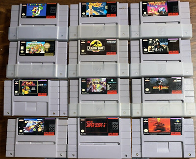 12 SUPER NINTENDO SNES GAME LOT Super Mario Kart Mortal Kombat 2