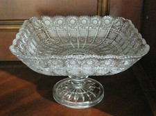 Bohemian Czech Crystal Pedestal 11" Square Bowl Hand Cut Queen Lace 24 Lead