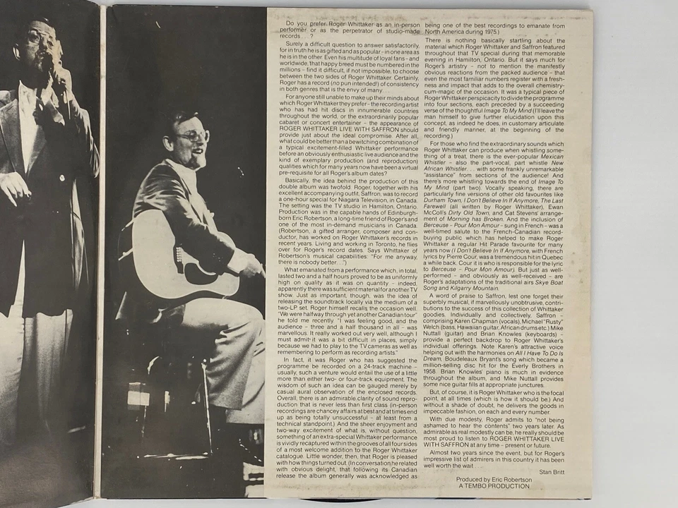 Roger Whittaker With Saffron 2xLP, Aus 1975 Original, Gatefold Vinyl Record - Image 3 of 4