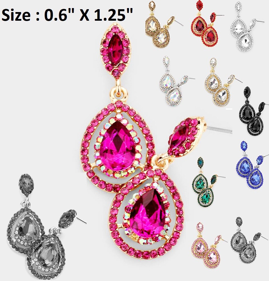 NEW Long Pierced Drop Crystal Rhinestone Prom Wedding Earrings Cocktail Teardrop