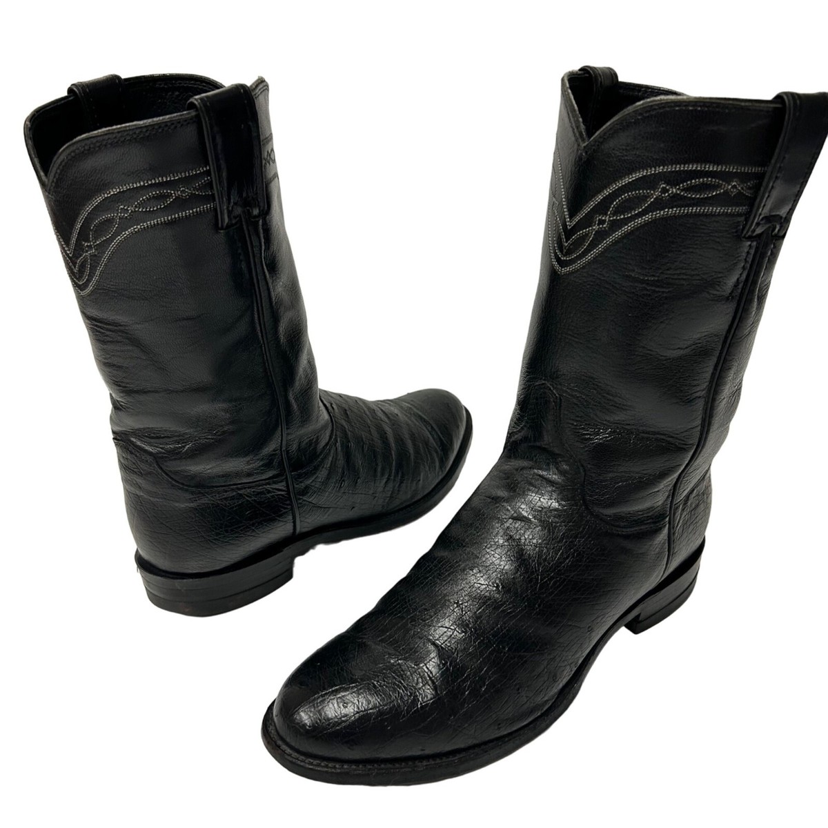 Justin Men Black SMOOTH OSTRICH Skin Cowboy Western Leather  display picture 2
