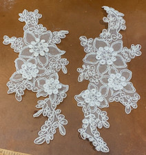 applique soutache beads pearls 5x8.5" white flowers 1pc