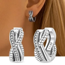 KUNSIR 925 Sterling Silver Tiny Braided Hoop Earrings For Women Men Mini Earring