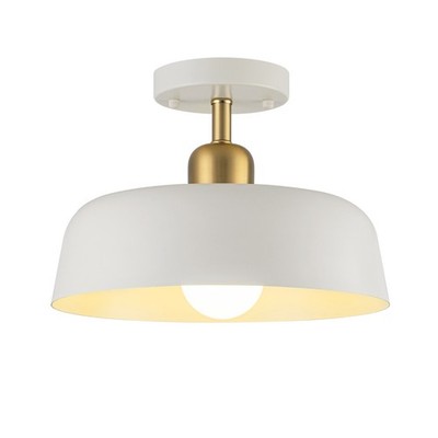 Semi Flush Mount Ceiling Light Milk White Gold Farmhouse Metal Lamp 12.6'' Kitche