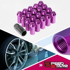 20 CONICAL SEAT M12X1.5 25MM OD ALUMINUM PURPLE 50MM CLOSED-END LUG NUTS+ADAPTER