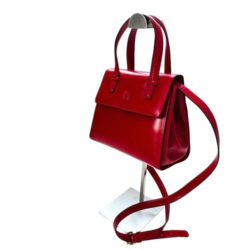 LOEWE Vintage Anagram Leather 2Way Shoulder Bag Red Authentic Rare Women's