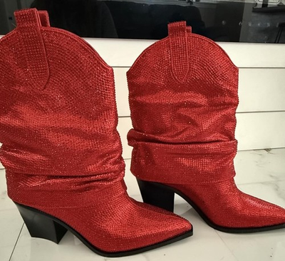 #ad JESSICA SIMPSON Size 8 Ankle Boots RHINESTONE WESTERN Cowboy Red Diamond Fancy $59.95