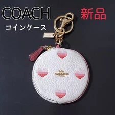 COACH Round Coin Case Key Holder Unused Pink Leather