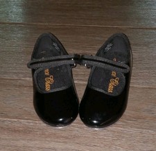 Dance Class Little Girl's Tap Shoes Black Faux Patent Leather Size 8-1/2 MJ100