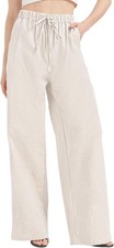 Tall Women Extra Long Linen Trousers With Pockets Beige