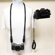 Black Braided Camera Strap Paracord 44" Neck or Wrist Strap & Peak Design Anchor