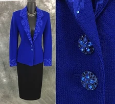 BEAUTIFUL St John evening knit jacket Blue rhinestones embellished blazer 2