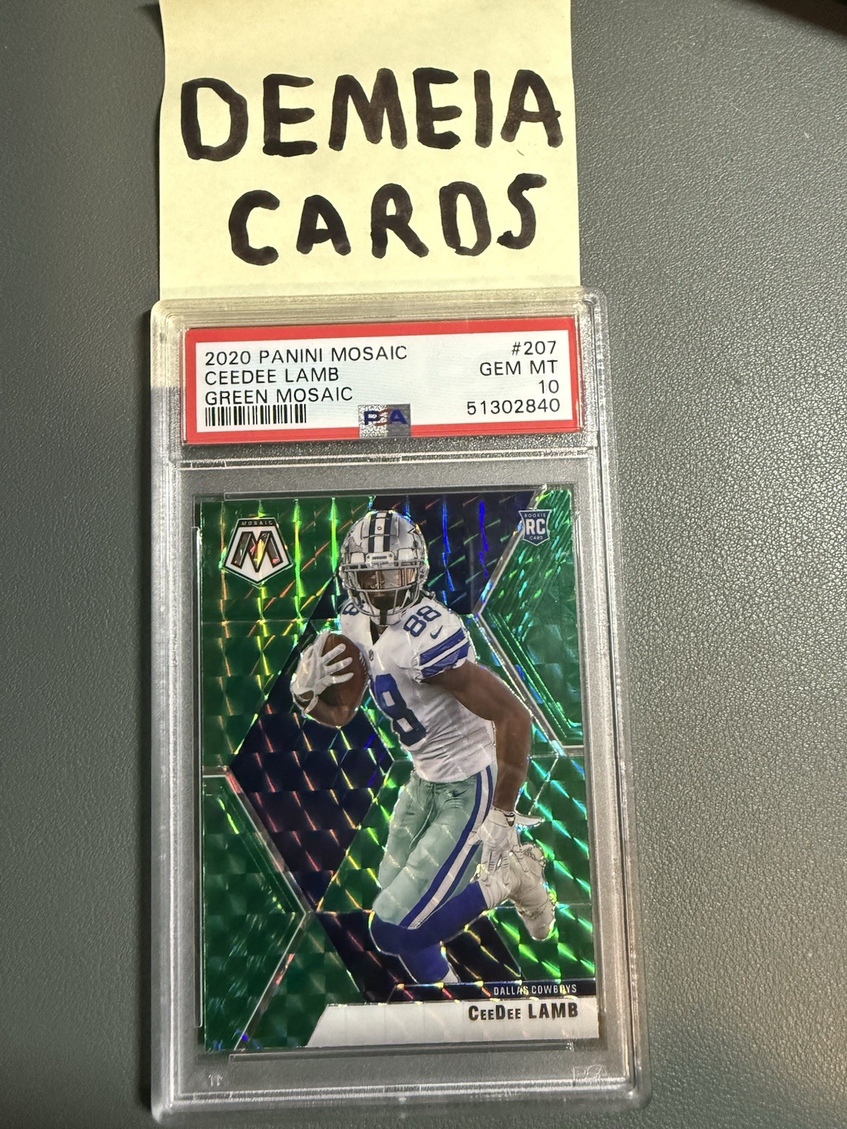 2020 Panini Mosaic Rookies CeeDee Lamb #207 (RC)GEM MINT PSA 10 Green Mosaic