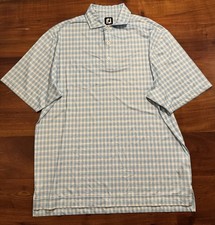 Footjoy FJ Men  s Blue Checkered Short Sleeve Preppy Golf Polo Shirt Sz Large