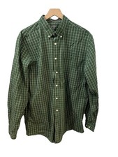 Men  s Eddie Bauer Green Plaid Button Down Wrinkle Free Relaxed Fit Shirt