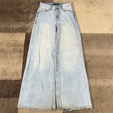 Aeropostale High Rise Super Wide Leg Jeans Light Wash Distressed Blue Womens 26