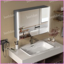 LED Medicine Cabinet Aluminum Frame Bathroom Mirror Cabinet with Mirrored Doors
