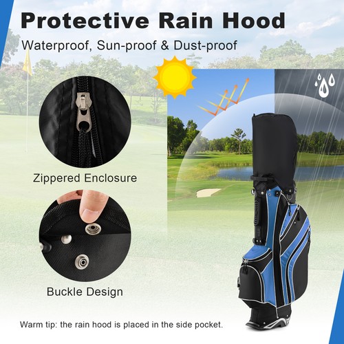 Lightweight Golf Stand Carry Bag W/6 Way Top Dividers & 8 Pockets Rain Hood Blue - Picture 6 of 8