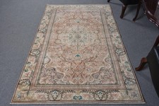Vintage Turkish Area Rug 4,4x6,8 ft, Brown Wo...