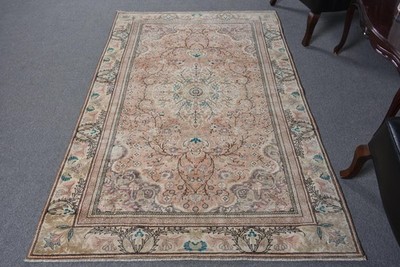 Vintage Turkish Area Rug 4,4x6,8 ft, Brown Wool Rug