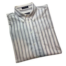 Vintage Hathaway Button Down Shirt Men 16.5-33 Blue Wrinkle Free USA Made G01
