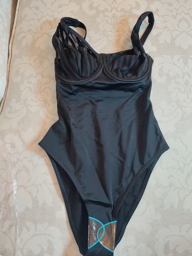 NUOVO! Costume da bagno ASOS Design fuller busto rete con ferretto overlay coppa nero taglia 2G/H - Foto 1 di 12